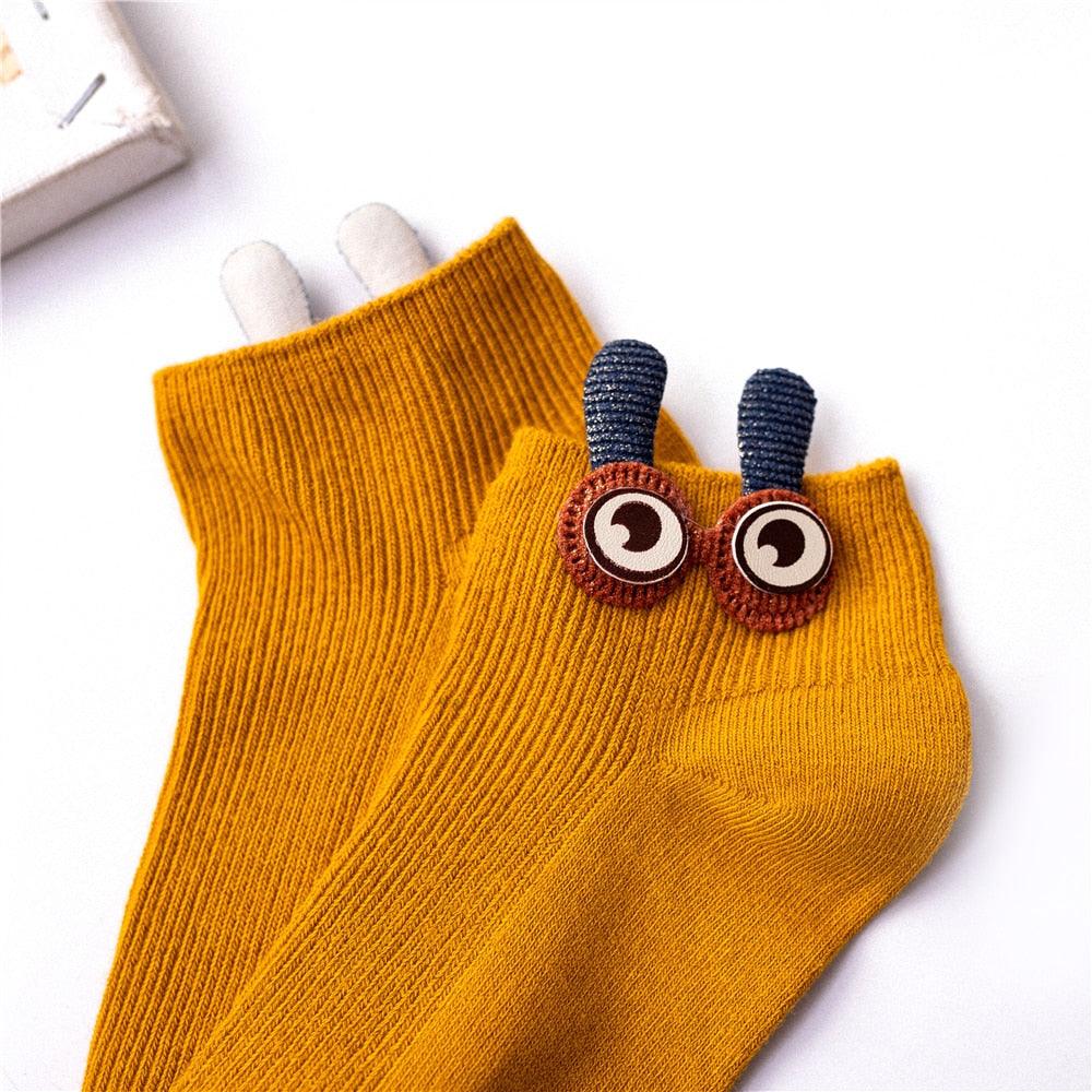 New Fashion Spring Summer Cute Cartoon 3D Big Eyes 3D Rabbit Eared Short Tube Socks Novelty Funny Soft Cotton Ankle Socks For Men And Women