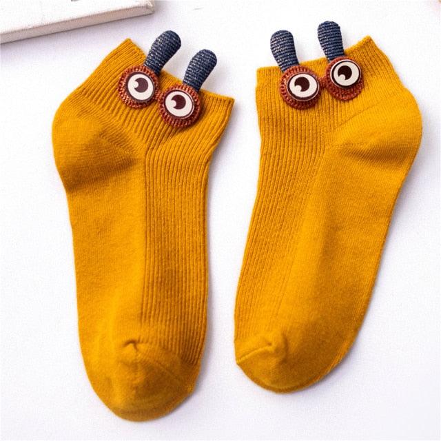 New Fashion Spring Summer Cute Cartoon 3D Big Eyes 3D Rabbit Eared Short Tube Socks Novelty Funny Soft Cotton Ankle Socks For Men And Women
