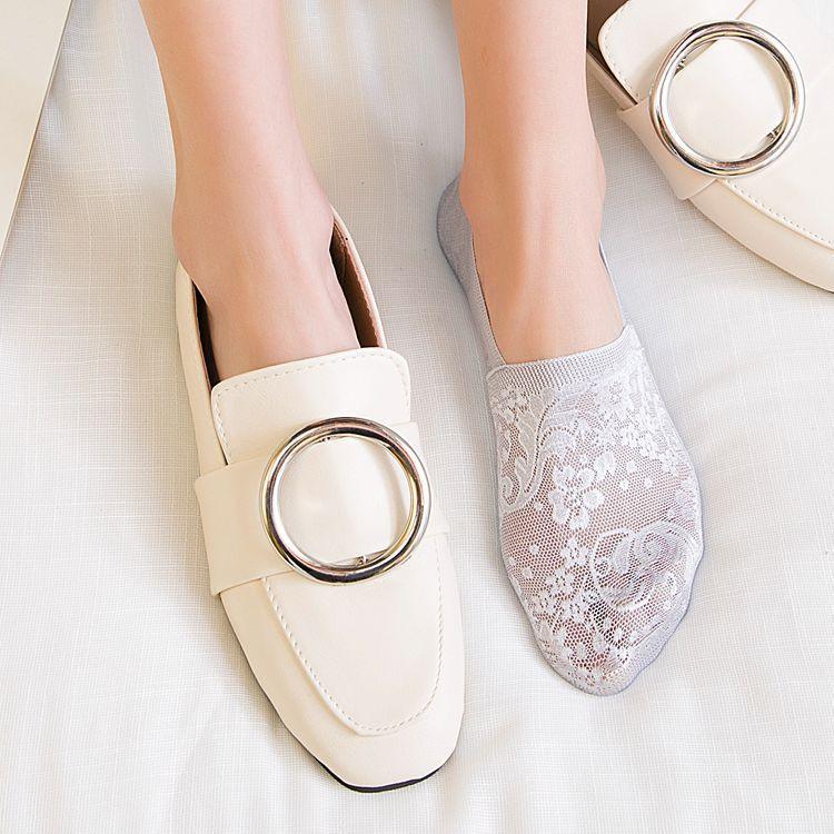 5 Pairs Fashion Women Girls Summer Socks 7 Color Style Lace Flower Short Sock Antiskid Invisible Ankle Socks For Women