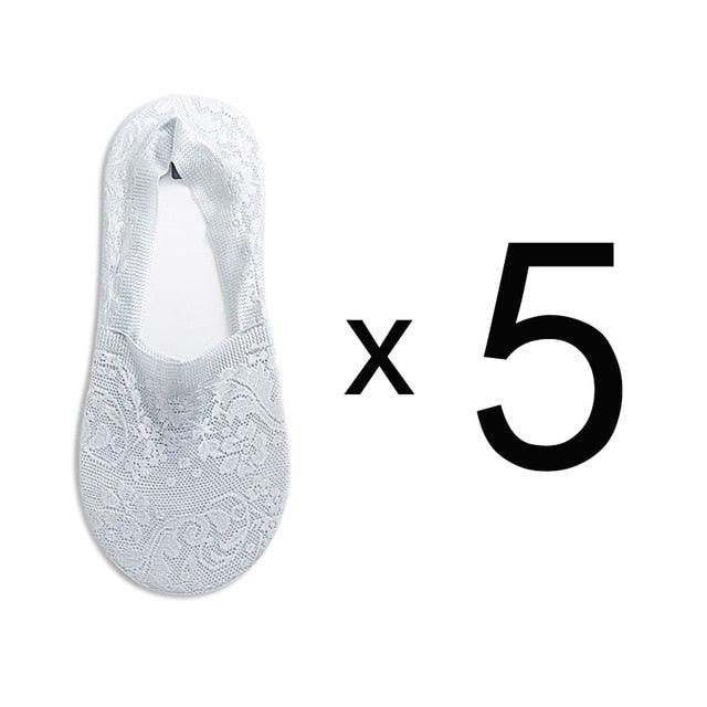 5 Pairs Fashion Women Girls Summer Socks 7 Color Style Lace Flower Short Sock Antiskid Invisible Ankle Socks For Women