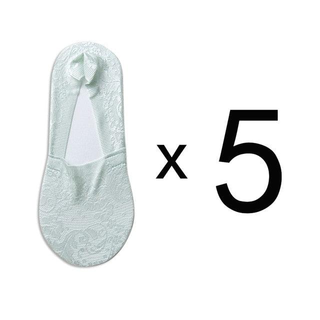 5 Pairs Fashion Women Girls Summer Socks 7 Color Style Lace Flower Short Sock Antiskid Invisible Ankle Socks For Women