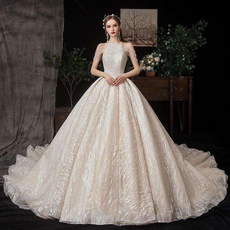 Luxurious Shiny Wedding Gown with Crystal Lace EDW234