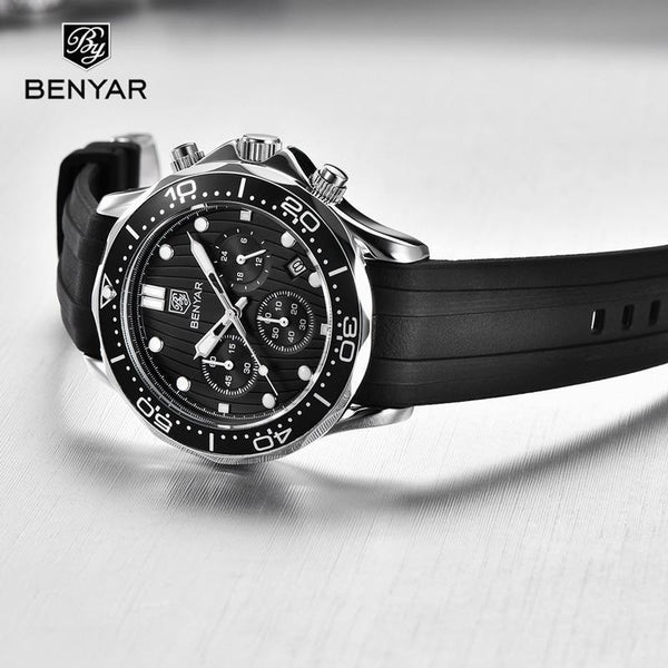 Black Multifunctional Sport Men Watches Luxury Quartz Watches Fashion Chronograph Stylish Elegant Comfortable Watch For Men