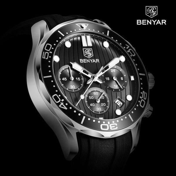Black Multifunctional Sport Men Watches Luxury Quartz Watches Fashion Chronograph Stylish Elegant Comfortable Watch For Men