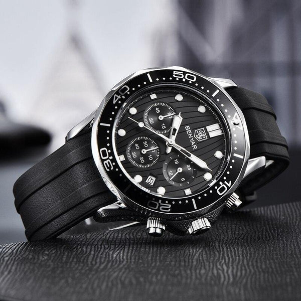 Black Multifunctional Sport Men Watches Luxury Quartz Watches Fashion Chronograph Stylish Elegant Comfortable Watch For Men