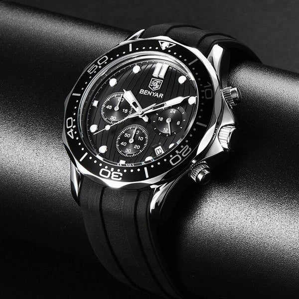 Black Multifunctional Sport Men Watches Luxury Quartz Watches Fashion Chronograph Stylish Elegant Comfortable Watch For Men