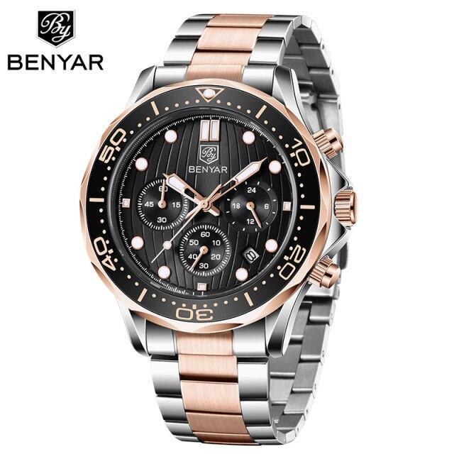 Black Multifunctional Sport Men Watches Luxury Quartz Watches Fashion Chronograph Stylish Elegant Comfortable Watch For Men