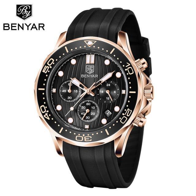 Black Multifunctional Sport Men Watches Luxury Quartz Watches Fashion Chronograph Stylish Elegant Comfortable Watch For Men