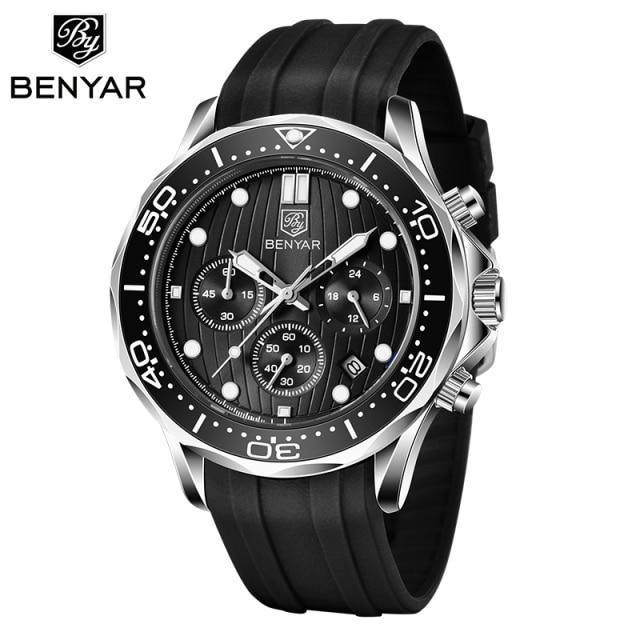 Black Multifunctional Sport Men Watches Luxury Quartz Watches Fashion Chronograph Stylish Elegant Comfortable Watch For Men