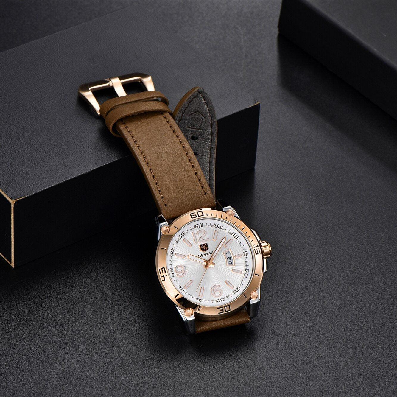 Top Luxury Fashion Mens Watches Quartz Casual Leather Design Sport Analog Waterproof Classic Wrist Watch