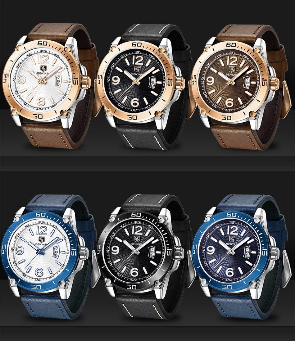 Top Luxury Fashion Mens Watches Quartz Casual Leather Design Sport Analog Waterproof Classic Wrist Watch