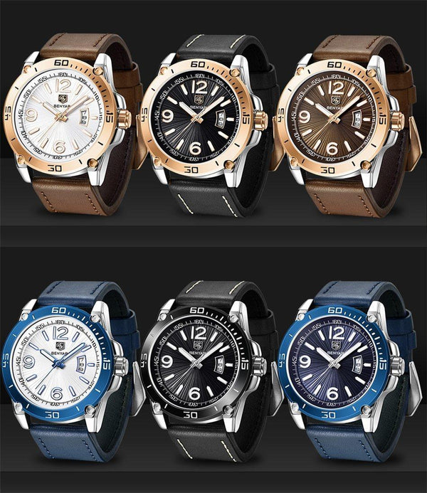 Top Luxury Fashion Mens Watches Quartz Casual Leather Design Sport Analog Waterproof Classic Wrist Watch