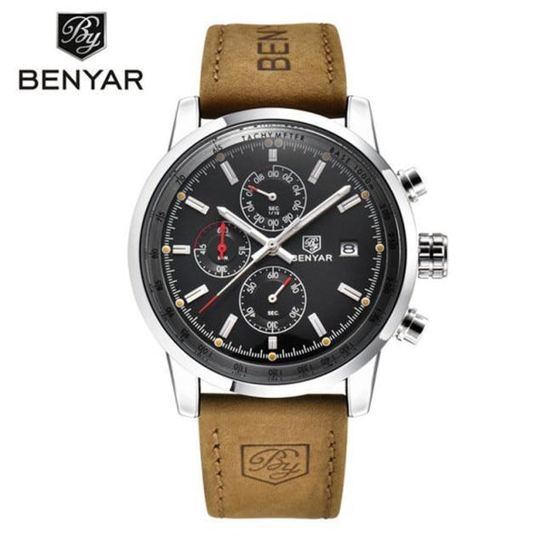 Multifunction Brown Luxury New Men's Watches Quartz Sport Chronograph Elegant Leather Bracelet Men Wrist Watch