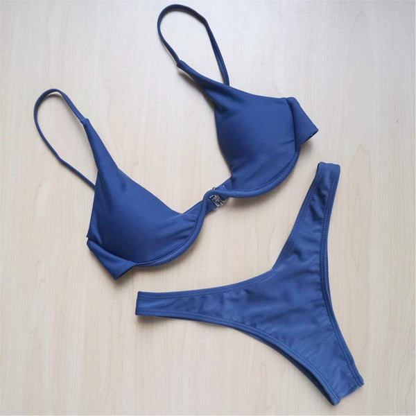 Underwired Bikini Female Swimsuit Women Swimwear Two-Piece V Shape Wire Bikini Set Bather Bathing Suit Women Micro Bikini Set Shiny Metallic 2 Piece Swimsuit Push Up Underwire Swimwear Bathing Suit