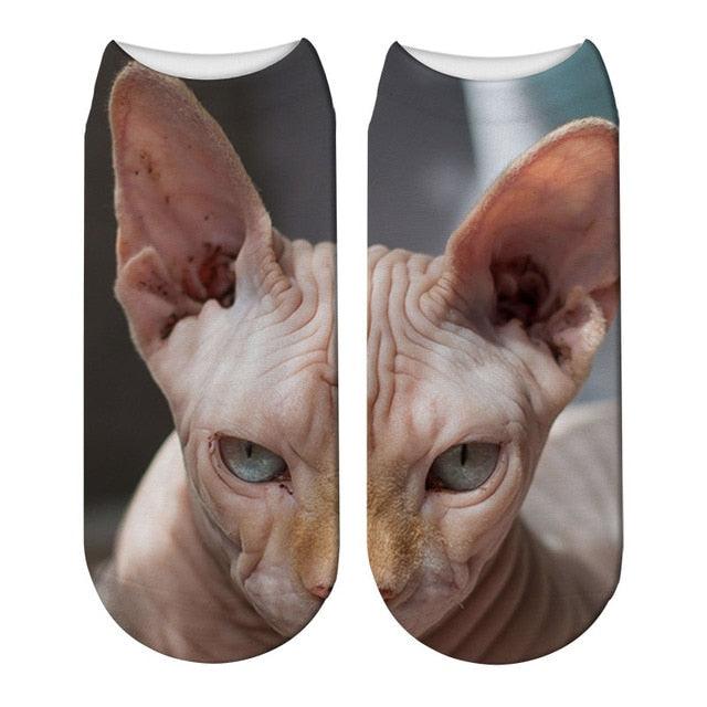 3D Printed Women Winter Christmas Socks Funny Creative Pet Cat Face Unisex Cotton Ankle Socks Children Gift Animal Lover Socks For Men And Women