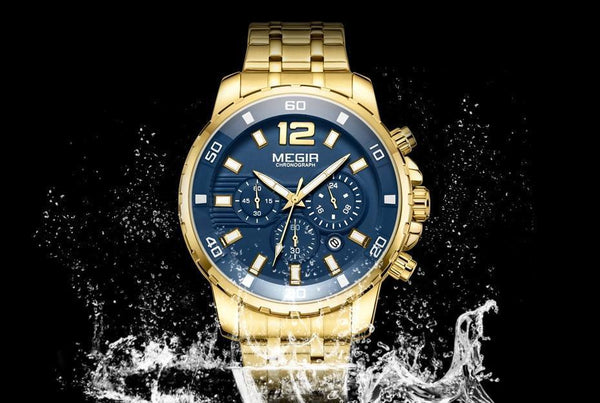 Luxury Men's Gold Business Watches Quartz Analogue Wristwatch Stainless Steel Waterproof Luminous Watch
