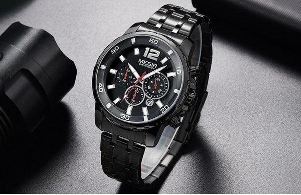 Luxury Men's Gold Business Watches Quartz Analogue Wristwatch Stainless Steel Waterproof Luminous Watch
