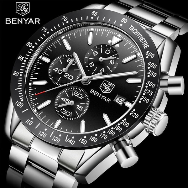 New Men Silver Blue Watch Business Analog Chronogragh Full Steel Luxury Casual Male Waterproof Sports Design Watches
