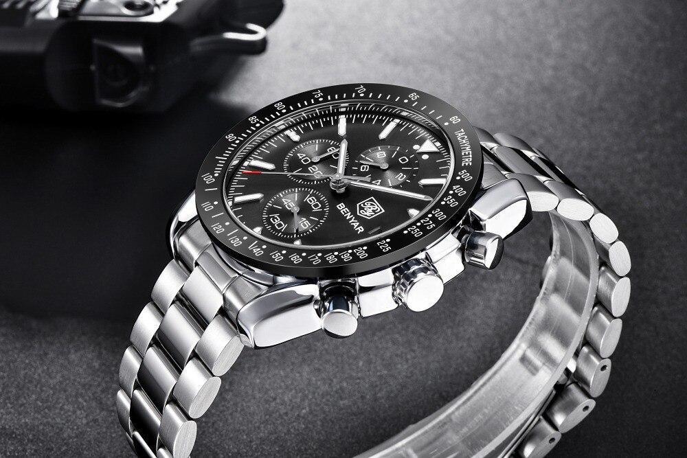 New Men Silver Blue Watch Business Analog Chronogragh Full Steel Luxury Casual Male Waterproof Sports Design Watches