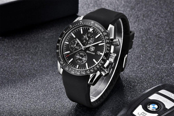 New Men Silver Blue Watch Business Analog Chronogragh Full Steel Luxury Casual Male Waterproof Sports Design Watches