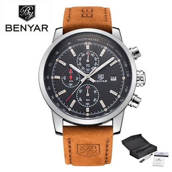 Stylish Wrist Watch For Men Genuine Leather Strap Watch Perfect Quartz Movement And Scratch Resistant Analog Chronograph Business Watches