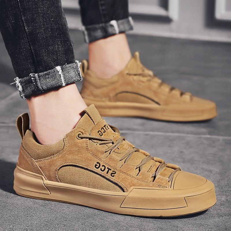 Luxury Leather Men's Sneakers Lace Up Mens Casual Outdoor Canvas Shoes Handmade Fashion Walking Sneakers Comfortable Modern Design Sneakers For Man