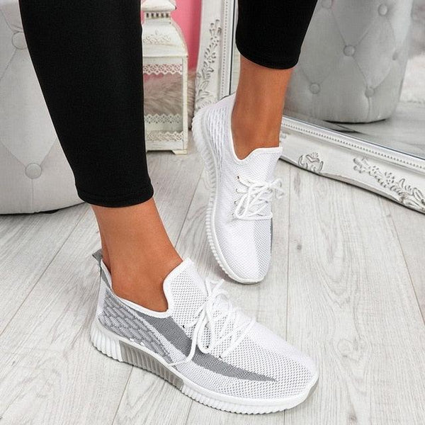 Elegant Sport Women's Vulcanized Female Lace Up Mesh Sneakers Round Toe Casual Walking Shoes Mesh Flat Anti-slip Women Breathable Mesh Fashion Sneakers