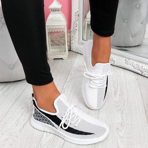Elegant Sport Women's Vulcanized Female Lace Up Mesh Sneakers Round Toe Casual Walking Shoes Mesh Flat Anti-slip Women Breathable Mesh Fashion Sneakers