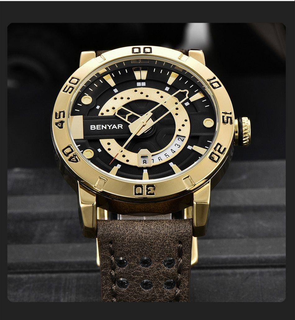 Luxury Men Fashion Watches Quartz Wrist Watches Military Casual Leather Strap Waterproof Elegant Watch