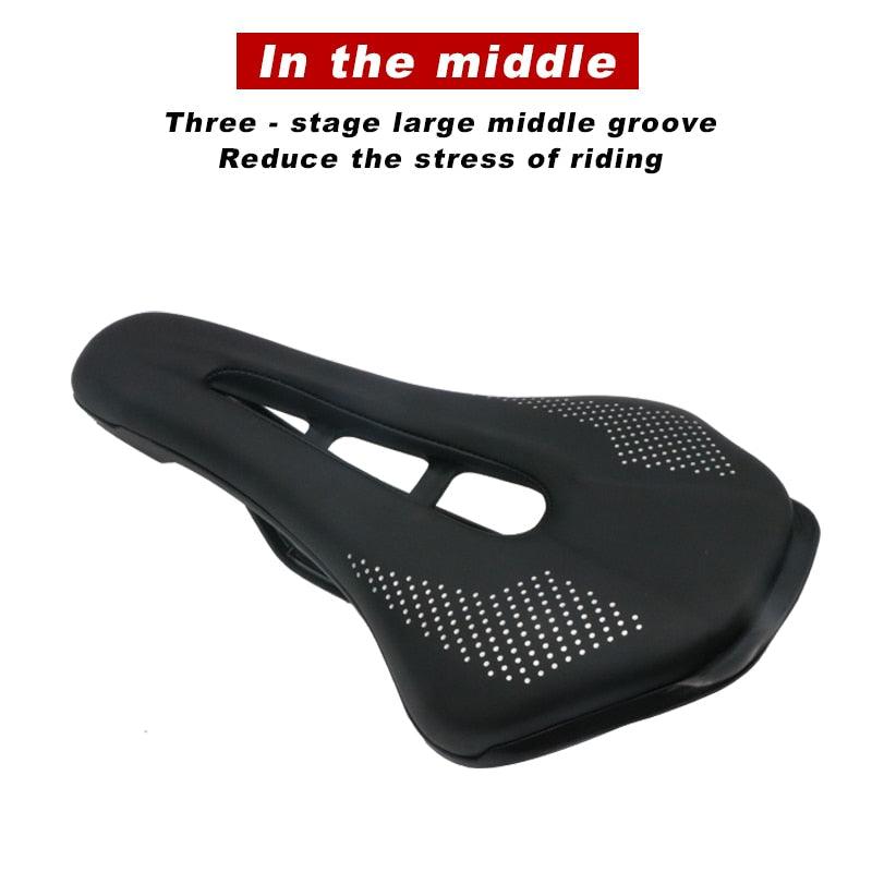 Bicycle Saddle Seat Road Steel Rails Mountain Bike Cushion Skid-Proof Soft PU Leather Road Mountain Bike Seat Bicycle Saddle Comfortable Memory Foam Cushion For Road Riding