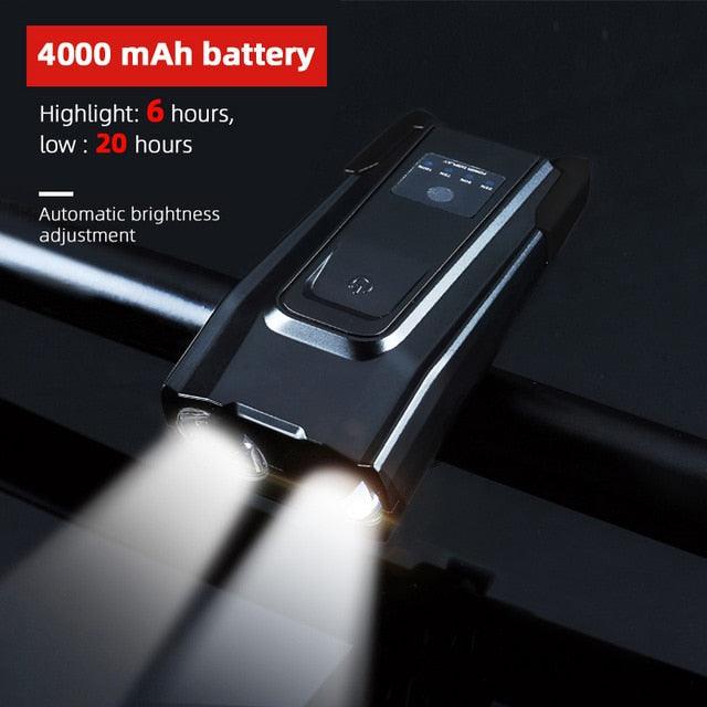 4000mAh Bicycle Front Light Set USB Rechargeable Smart Headlight With Horn 800 Lumen LED Bicycle Light Set USB Rechargeable Super Bright  Bike Headlight