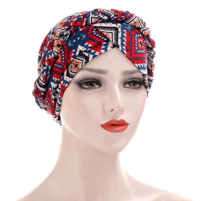 Fashion Soft Cotton Print Braid Turban Lightweight Muslim Turbans Head For Women Women's Hijabs Caps Hat Lightweight Inner Hijab Caps Elegant Arab Wrap Head Scarves Turban Scarf For Women