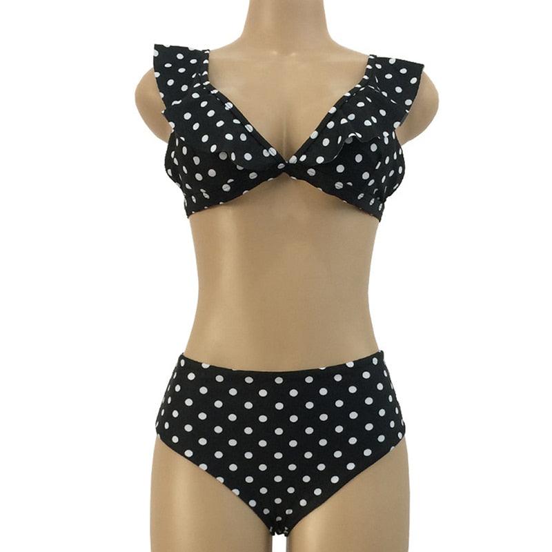 Vintage Black White Bikini High Waist Swimwear Push Up Bikini Swimsuit For Women Underwire Bikini Top Ruffle Padded Two Piece Bathing Suits Teen Girls Women Push Up Swimsuit Ruffle Dot Swimsuit Bikini Summer Beach Wear