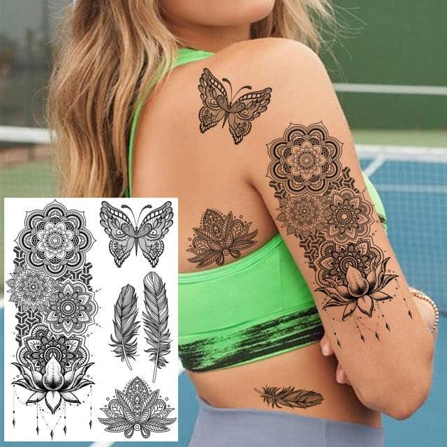 53 Sheets Black Lace Temporary Tattoos Sticker Butterfly Flower Fake Tatoo Sticker Sexy  Black Henna Temporary Tattoos For Women