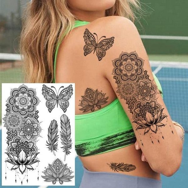 53 Sheets Black Lace Temporary Tattoos Sticker Butterfly Flower Fake Tatoo Sticker Sexy  Black Henna Temporary Tattoos For Women
