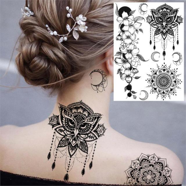 53 Sheets Black Lace Temporary Tattoos Sticker Butterfly Flower Fake Tatoo Sticker Sexy  Black Henna Temporary Tattoos For Women