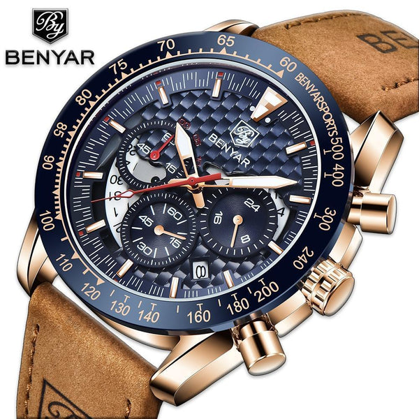 New Men Luxury Watches Leather Strap Waterproof Sport Quartz Chronograph Military Watch Men Clock