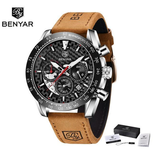 New Men Luxury Watches Leather Strap Waterproof Sport Quartz Chronograph Military Watch Men Clock