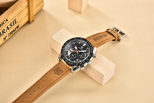 New Men Luxury Watches Leather Strap Waterproof Sport Quartz Chronograph Military Watch Men Clock
