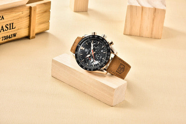 New Men Luxury Watches Leather Strap Waterproof Sport Quartz Chronograph Military Watch Men Clock