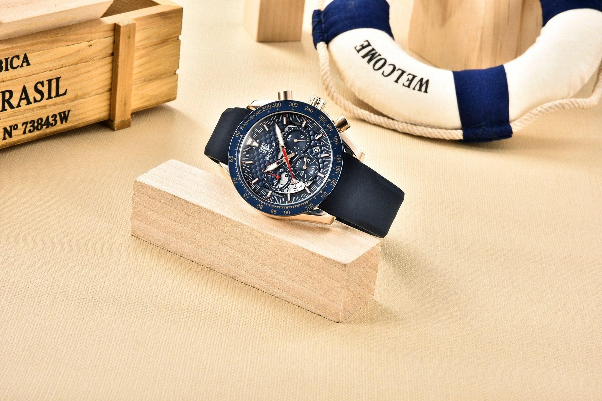 New Men Luxury Watches Leather Strap Waterproof Sport Quartz Chronograph Military Watch Men Clock