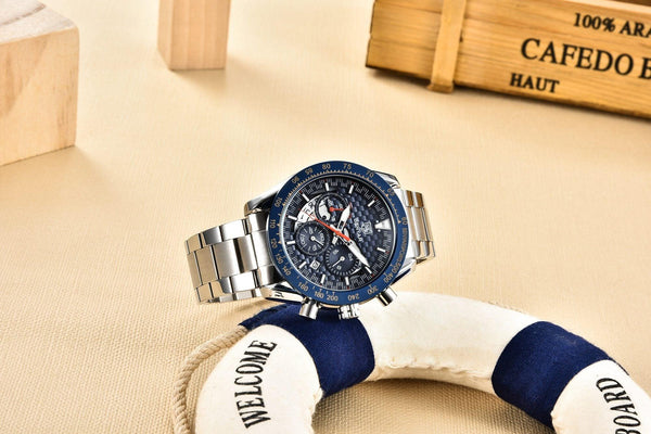 New Men Luxury Watches Leather Strap Waterproof Sport Quartz Chronograph Military Watch Men Clock