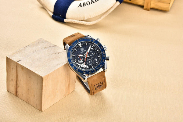 New Men Luxury Watches Leather Strap Waterproof Sport Quartz Chronograph Military Watch Men Clock