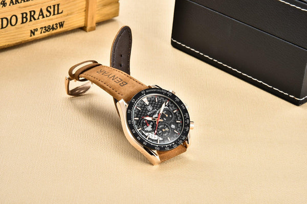 New Men Luxury Watches Leather Strap Waterproof Sport Quartz Chronograph Military Watch Men Clock
