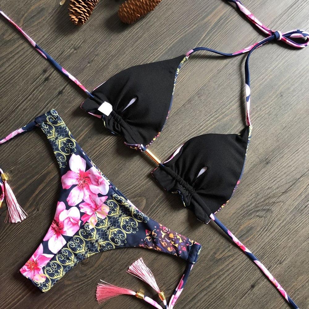 Popular Women's Beachwear  Bikini Set Swimwear Push-Up Padded Swimsuit Floral Bikini Set Low Rise Ruffled Two Pieces Swimsuit Push Up Bathing Suit Swimwear