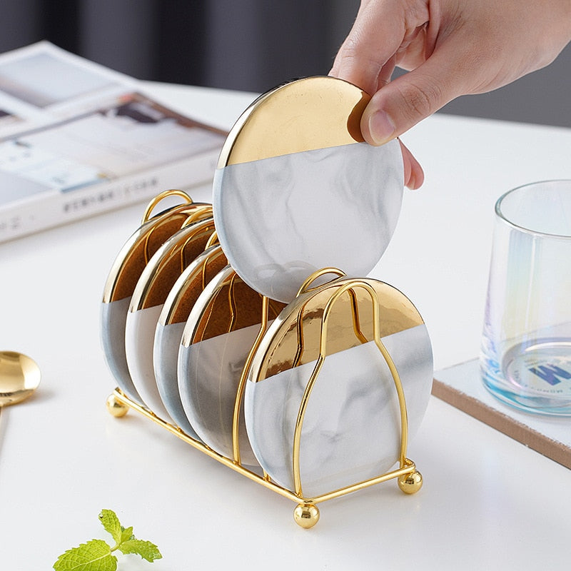 Marble Gold Coaster Set
