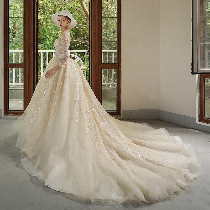 A-Line Luxury Appliques Beaded Wedding Gown