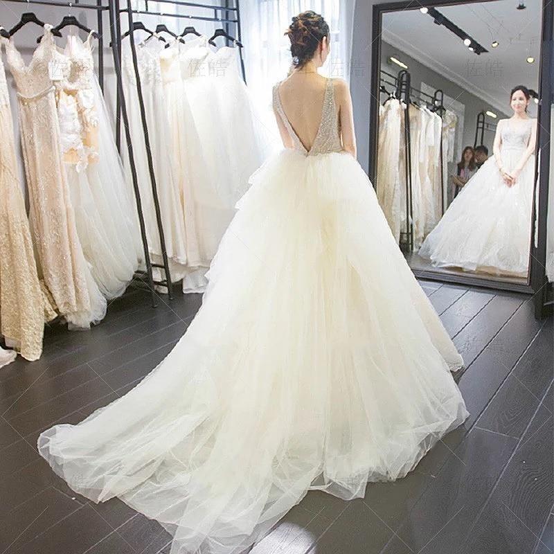 Luxury Wedding Dress Backless with Pearl Beads