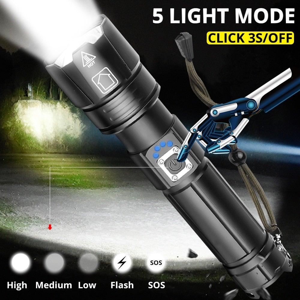 Rechargeable LED Flashlight High Lumen USB Ultra Bright Adjustable Powerful Zoomable Flashlight Water Resistant For  Daily Household and Outdoor Camping Hiking Riding Running