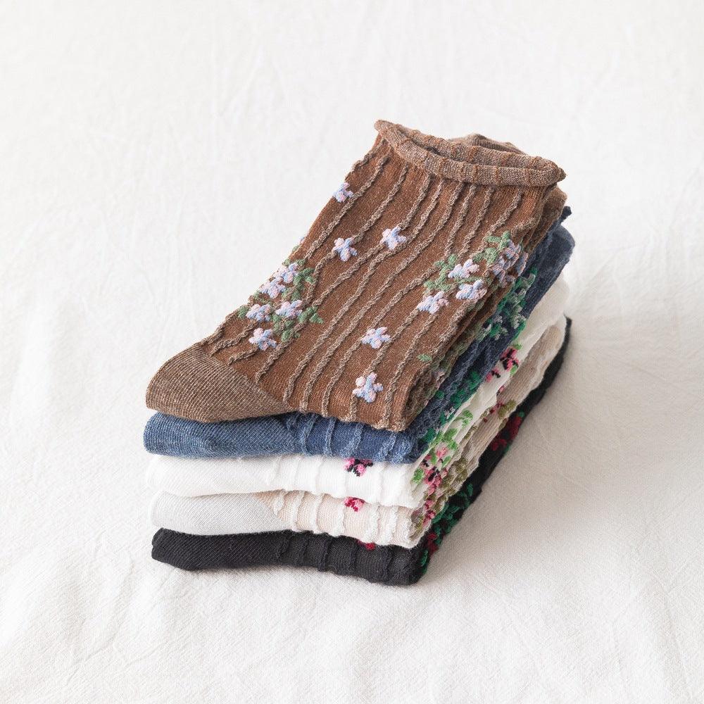 News Fashion Floral Print Women's Socks Harajuku Vintage Streetwear Crew Socks Kawaii Cute Cotton Long Sock Winter Warm Socks For Men And Women